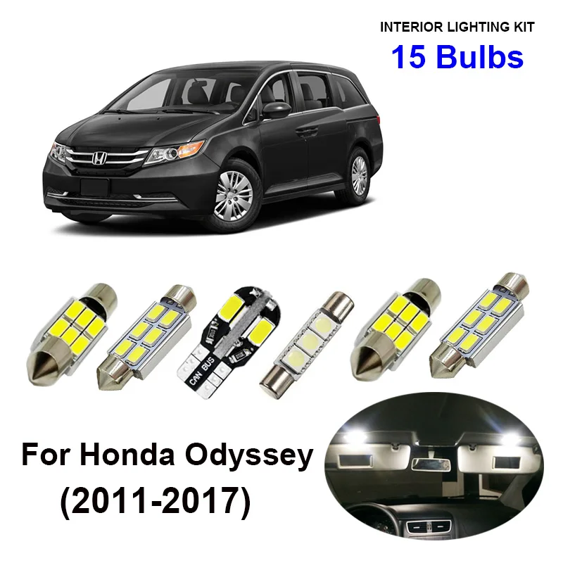 

15pcs White LED Interior Light Bulbs Kit For 2011-2017 Honda Odyssey Map Dome Trunk Door Plate Lamp Car Accessories