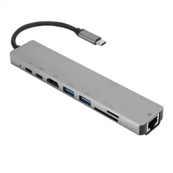 

USB-C to Type-C Hub Adapter 8-in-1 Adaptor Hub Dock Station RJ45 Ethernet