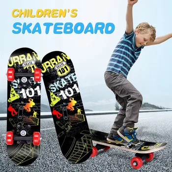 

Kids Four-wheel Skateboard Double Snubby Maple Skateboard Shock Absorption Scooter Skate Board Longboard