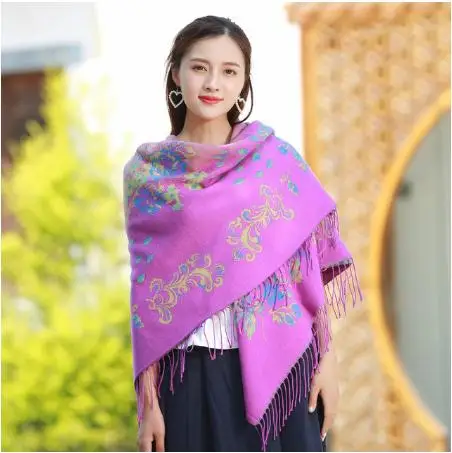 Новая модная кашемировая шаль зимнее женское пончо Женская шаль Femme Pashmina женский Bufanda Mujer - Цвет: purple