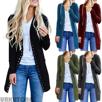 

Women Sweater 2019 New Autumn Outwear Women Cardigans Vintage Solid Pockets Open Front Cardigan Sweater Button Down Outwear Coat