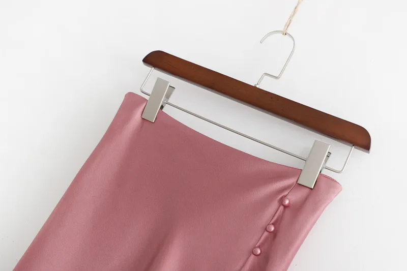 

Western Style WOMEN'S Dress 2019 Summer New Style High-waisted Pearl Clasp Irregular Slit Satin Skirt