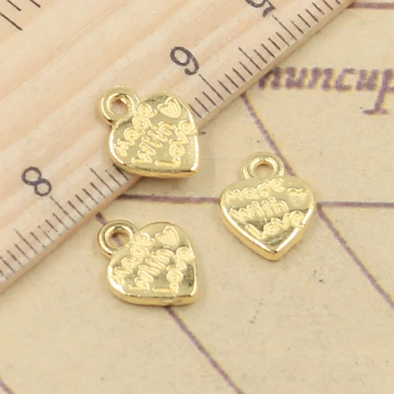 30pcs Charms Heart Made With Love 12x10mm Tibetan Bronze Silver Color Pendants Antique Jewelry Making DIY Handmade Craft
