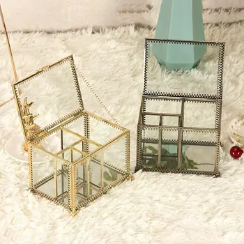 

Clear Metal Frame Jewelry Storage Box Cotton Swab Cosmetic Holder Case with Lid