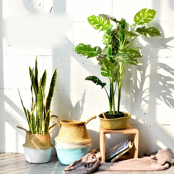 

Nordic ins creative seaweed woven basket flower basket clothing folding storage basket piano leaf flower basket