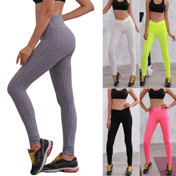 

Women Quick-dry Jacquard Tight Yoga Pants with V Waist Controling Tummy Sport leggings Push Up Tights Gym Exercise Trousers J9