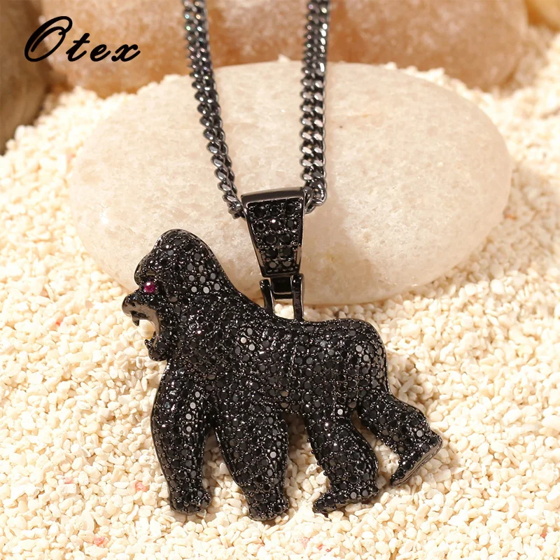 

bling bling Gorilla Zircon Cubic Pendant Necklaces Stainless steel Rope chain Gold Silver Color Iced Men's Hip Hop Jewelry Gift