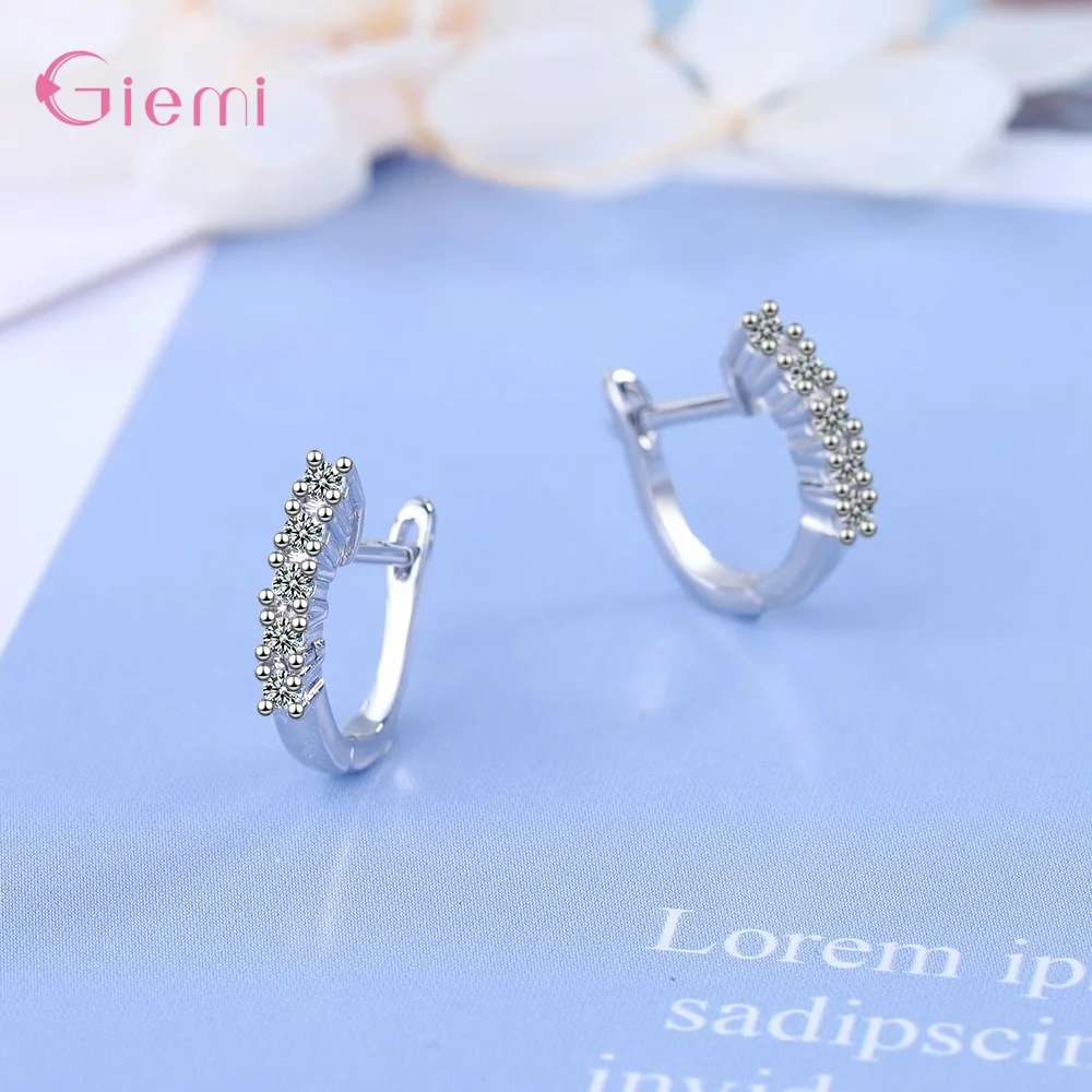 

Temperament Rhinestones U Shape Stud Earrings For Women Charm 925 Sterling Silver Loops Earrings Jewelry Bridal Gift