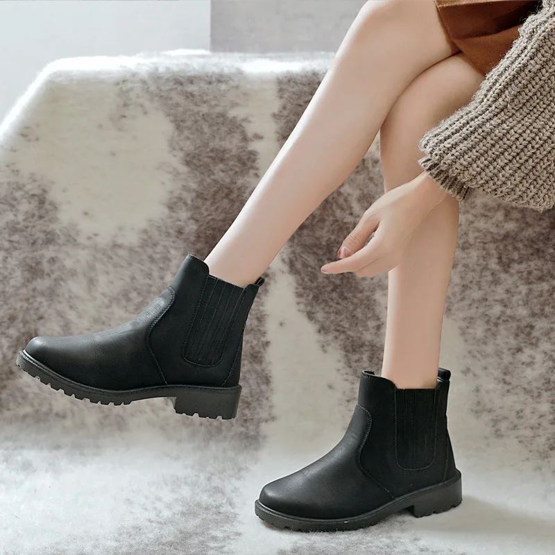 

2019 Winter New Style Chelsea Short Boots Women's Flat Versatile Korean-style Warm Students plus Velvet Martin Boots Low Boots