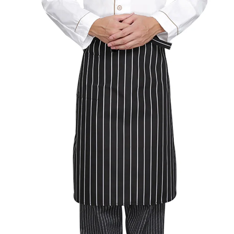 Полупоясной фартук с карманами униформа для повара отеля ресторана официанта фартук для официанток Регулируемый Кухонный повара фартук еда сервис - Цвет: Black White