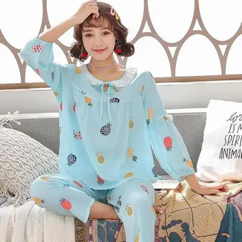 

Cute pajamas women's princess home service elegant print pajamas pajamas casual lace underwear loose pajamas