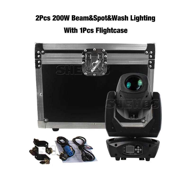 Flight Case With 2PCS 200W LED Lyre Beam Wash Spot Light Moving Head Projector Disco Night Club Party DMX DJ Rotating Gobo | Лампы и