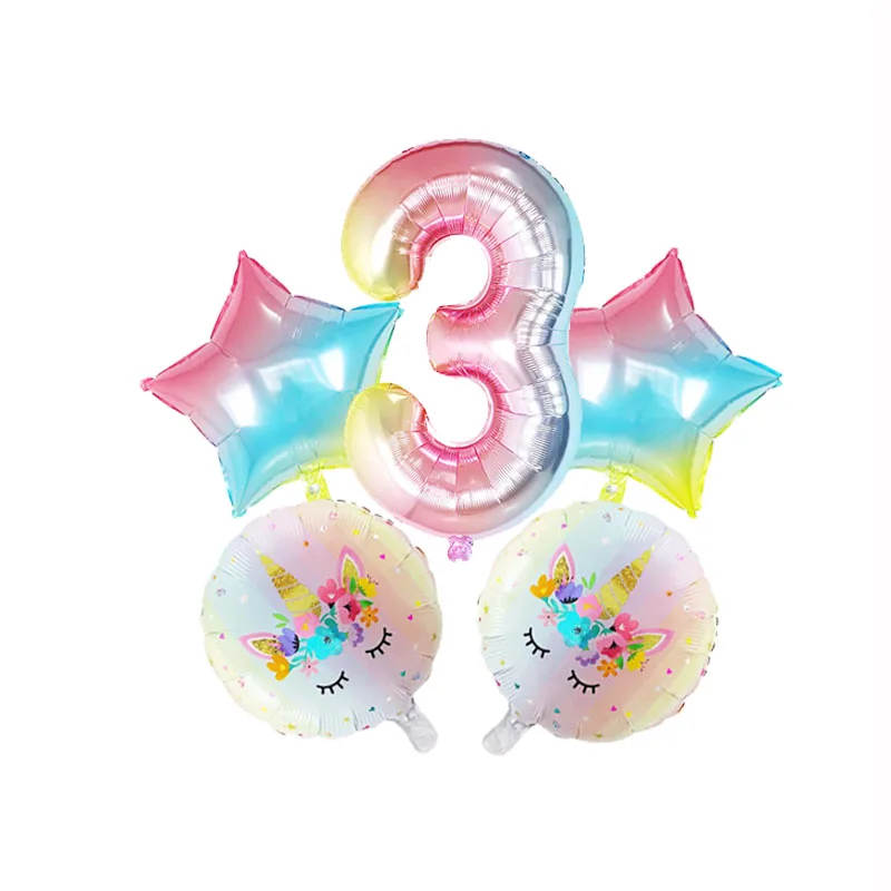 Mix 3 5 шт., вечерние радужные шары с изображением единорога, От 1 до 5 лет, детские украшения для дня рождения - Цвет: Mix 3