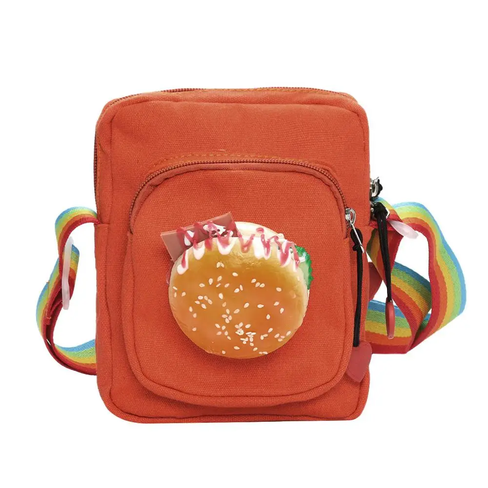 Orange 4 Рождественская Подарочная сумка, мультяшная сумка, Пончик, гамбургер, украшение еды, Радужный плечевой ремень, сумка-мессенджер, маленькая сумка-тоут для девочек - Цвет: Orange 4