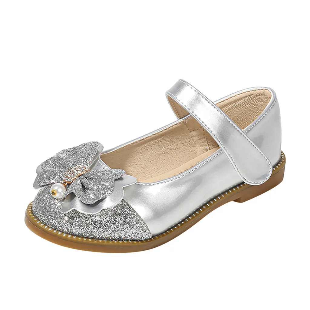 Infant Kids Baby Girls Pearl Crystal Bling Bowknot Single Princess Shoes Sandals Crystal Cosplay Party Dance Shoes Girls Flats
