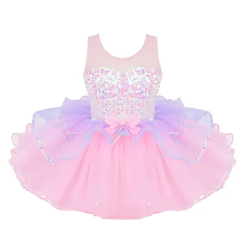 Child Tutu Ballet Dress Girls Ballerina Tulle Costume Sequins Mesh Splice Bowknot on Waist Gymnastics Leotard Kids Dancewear - Image 12