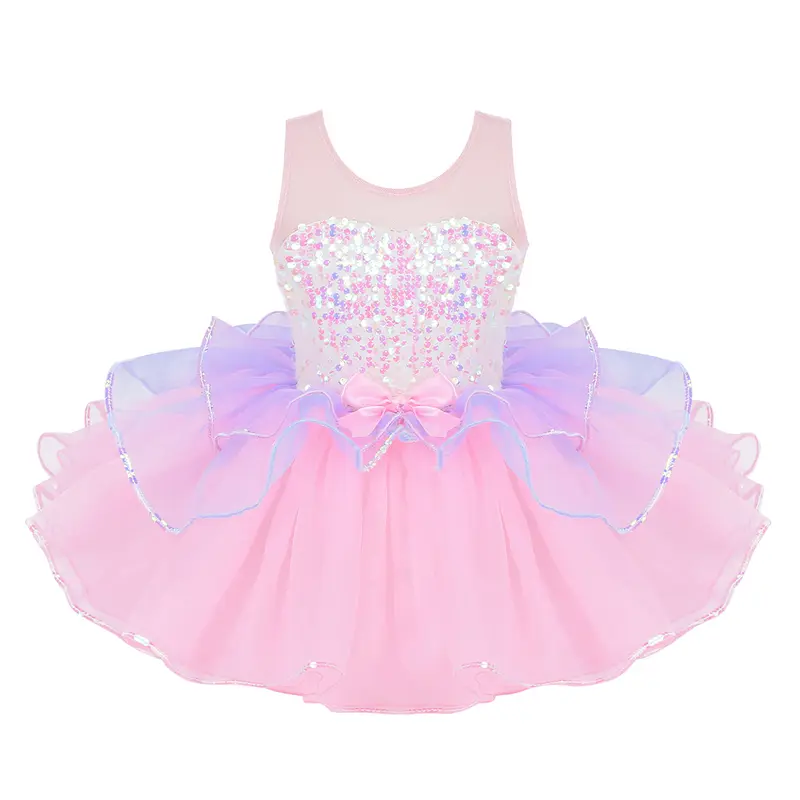 Child Tutu Ballet Dress Girls Ballerina Tulle Costume Sequins Mesh Splice Bowknot on Waist Gymnastics Leotard Kids Dancewear - Image 12