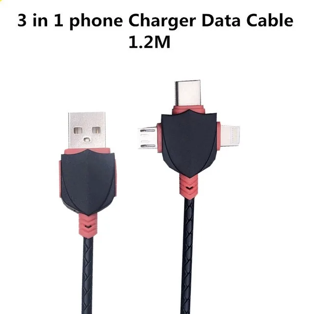 Быстрое зарядное устройство для мобильных телефонов с европейской вилкой и разъемом 2/3 USB, зарядное устройство, зарядное устройство для путешествий, настенное зарядное устройство для телефонов, usb-кабели для iphone, samsung, huawei - Тип штекера: 3in1  Cable 1.2M