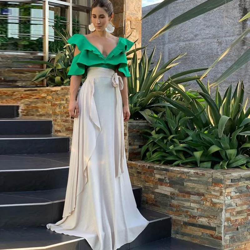 

Modest Ivory Soft Silk Satin Long Mermaid Skirts Women To Formal Party Ruffles Sash Bow Floor Length Female Skirt