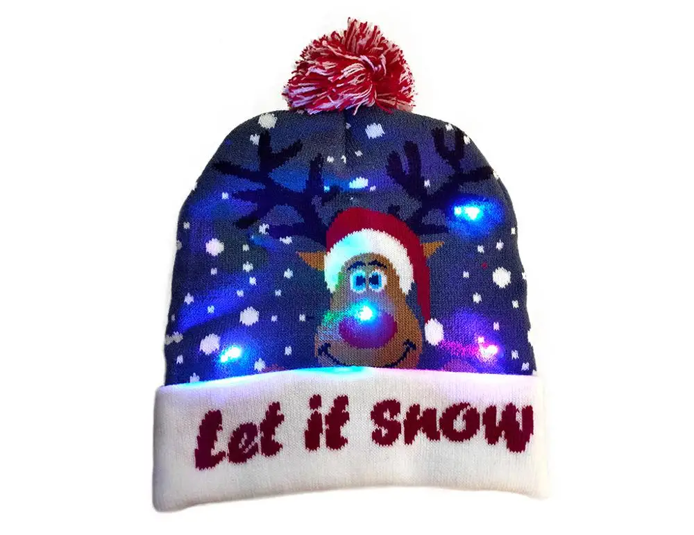 LED Hat 1 Новинка, светодиодный вязанная Рождественская шапочка, теплый защитный колпачок, светодиодный колпачок с отворотами, с переключателем, вечерние, цветной светильник, теплая шапка для взрослых и детей - Цвет: LED Hat 1