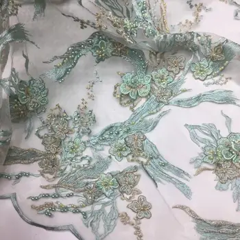 

luxury and high class SYJ-10472 embroidered Tulle Lace Fabric with beads for fashion dress