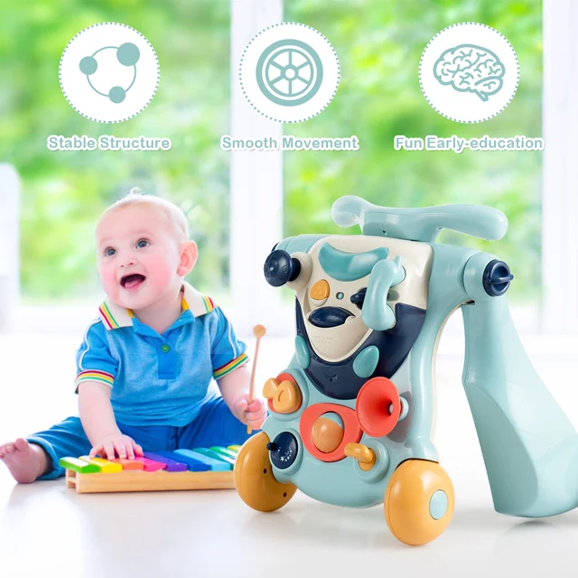 2-in-1 Baby Sit-to-Stand Walker Kids Activity Center Toddler Walking Home Blue 2