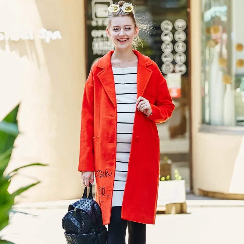 

Coat Gray Fold-down Collar Spring And Autumn New Style Korean-style Fashion Maternity Clothes Spring Clothing Loose-Fit Mid-leng
