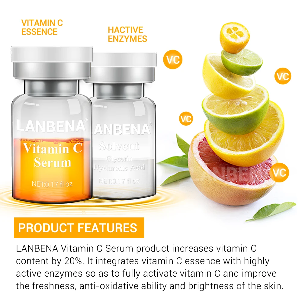 LANBENA Vitamin C Serum Lyophilized Powder Set Moisturizing Whitening Nourishing Remove Melanin Shrink Pores Repairing Skin 5