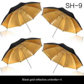 

4 Pack 33"/83cm Diameter Photography Studio Collapsible Reflective Black/Gold Softbox Umbrella