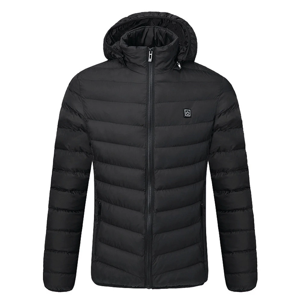 USB Heated Coat Electric Battery Hoodie Jacket Intelligent Washable Temperature Ajustable Electric Vest Heated Windproof - Цвет: Black