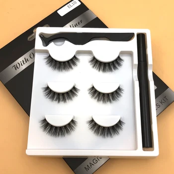 

3 pair 3D Magnetic False Eyelashes Magnet Eyeliner Mink Fake Eyelash Waterproof Liquid Tweezers Set Long Lasting Eyelash Makeup