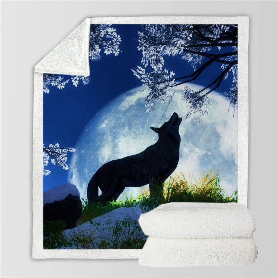 Christmas Wolf Blanket Monochrome Sketch Style Detailed Animal Pattern Grunge Head Design Vintage Canine Warm Microfiber Blanket