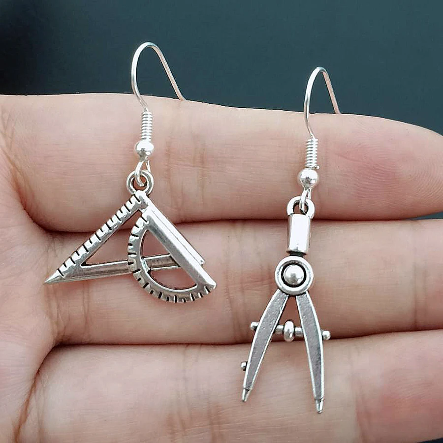 

Student Math Compass Ruler Dangle Earrings Asymmetrical Scissors and Sewing Machine Punk Drop Earrings for Women Girls Student