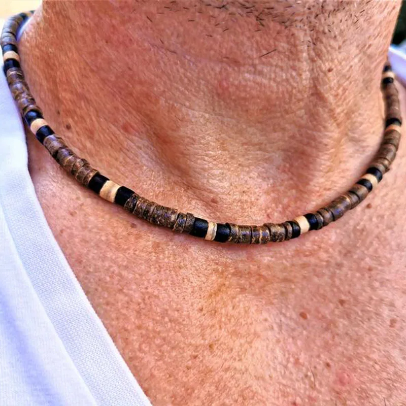 African Necklace Beaded necklace lava stone diffuser necklace Surfer necklace Mens coconut necklace - Image 3