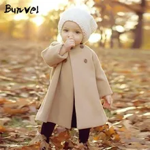 Bunvel/зимняя детская одежда для девочек однотонная детская накидка с длинными рукавами для малышей куртка на пуговицах теплое пальто для маленьких девочек