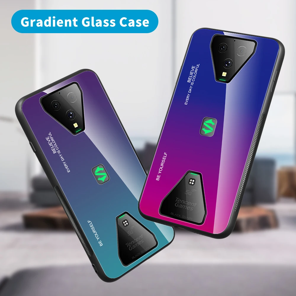 For Black Shark 3 Pro Case Gradient Color Tempered Glass Hard Cover For For Black Shark 3 Coques Slim Fundas waterproof case for phone