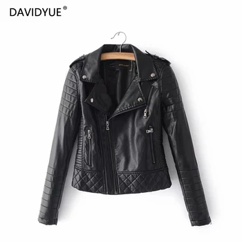 

Black leather jacket for women 2019 winter faux leather jackets women PU leather motorcycle jacket women biker jackets Fall
