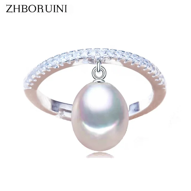 ZHBORUINI 2021 Fine Pearl Ring Jewelry For Women Zircon Rings 925 Sterling Silver Drop Shape Natural Freshwater Gift | Украшения и