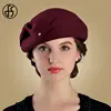 FS French Berets Caps For Women Fashion 100% Wool Felt Fedora Hat Winter Blue Purple Red Church Female Vintage Cloche Hats ► Photo 3/6
