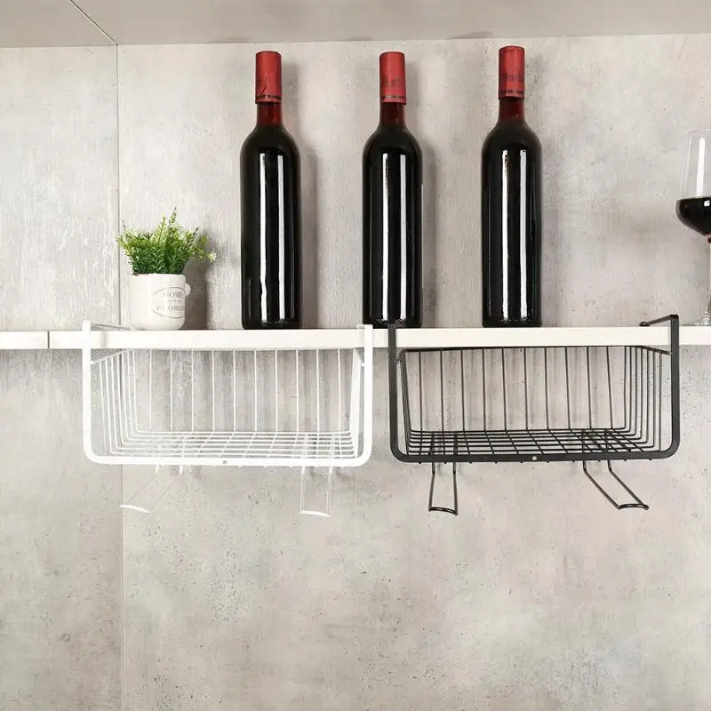 

Iron Cupboard Cabinet Door Organizer Rack Basket Hanging Under Shelf Storage Kitchen Storage Basket Rack Organizer