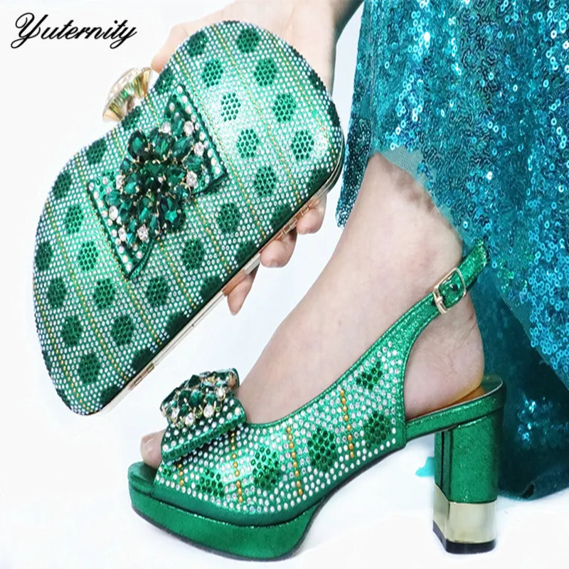 Green Color Wedding Shoes And Bag Set Women Shoes And Bag Set In Italy