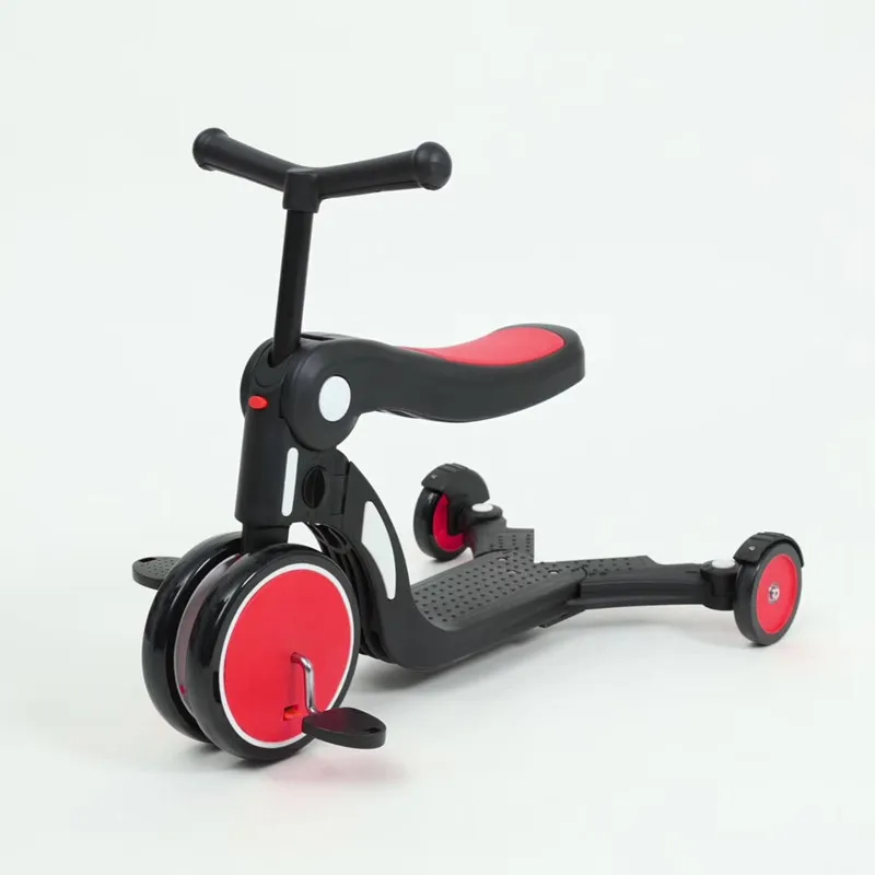 Переносной Многофункциональный трехколесный велосипед, Детский самокат, четыре колеса, ходунки для детей, балансировочный велосипед, езда на автомобилях для детей, От 1 до 6 лет на колесиках - Цвет: red