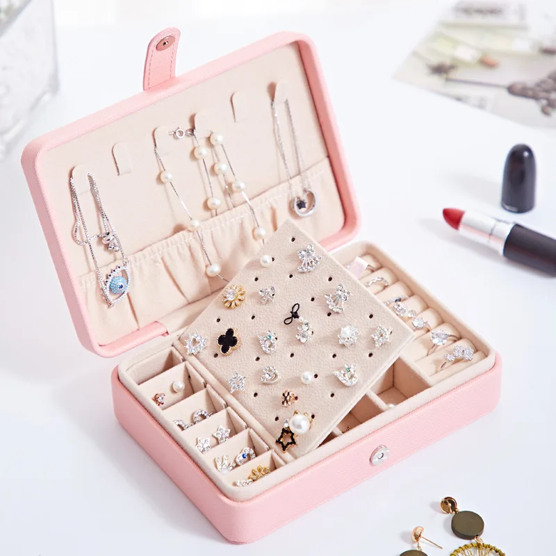 

High-end PU Simple Jewelry Box Earrings Earrings Earrings Ring Multifunctional Jewelry Storage Box Desktop Jewelry Organizer