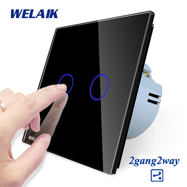 Black Welaik Кристалл Стекло Панель переключатель Белый настенный выключатель ЕС сенсорный выключатель Экран настенный выключатель света 2gang2way AC110~ 250 В a1922cw/b - Цвет: Black