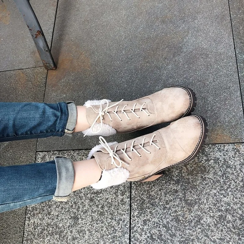 Women high heels matin boots Round Toe lace up ankle Women Boots vintage PU leather mujer zapatos a85