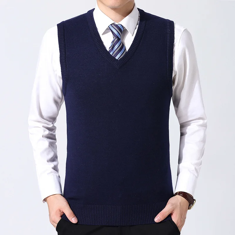 MRMT бренд осень зима мужской свитер жилет чистый цвет шерстяной пуловер для мужчин жилет V воротник свитер жилет - Цвет: Тёмно-синий