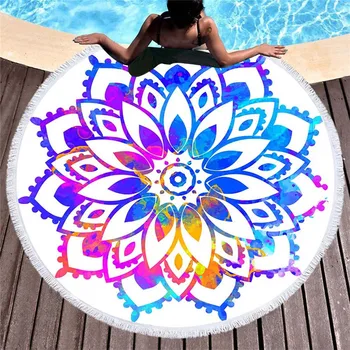 

Mandala Microfiber Towel Fabric Beach Towel Cotton For Adult India Yoga Mat Tassel Blanket Large Round Bath Towel 150cm Tapestry