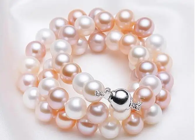 Gorgeous10-11mm Южное море круглое ожерелье с разноцветным жемчугом 18 дюймов 925s KKK
