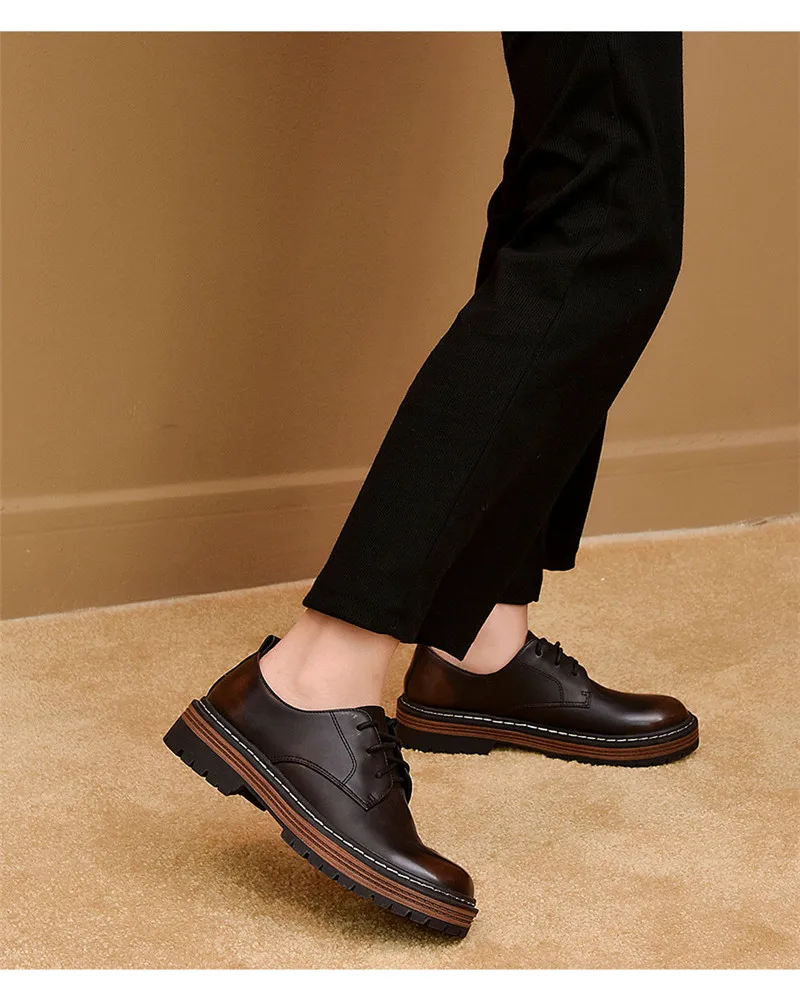 British Style Women Flats Platform Oxfords Vintage Lace Up Ladies Girls Brogues Shoes Black Brown College Oxford Shoes For Woman (7)