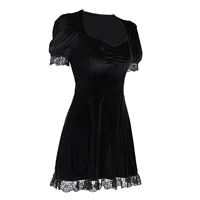 Dark Gothic Vintage Black Mini Dresses Women Lace A Line High Waist Pleated Partywear Dress 1